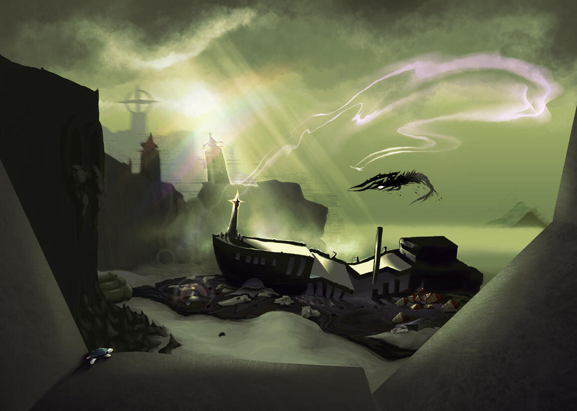 wasteland shipwreck, sky, children of the light, 2022